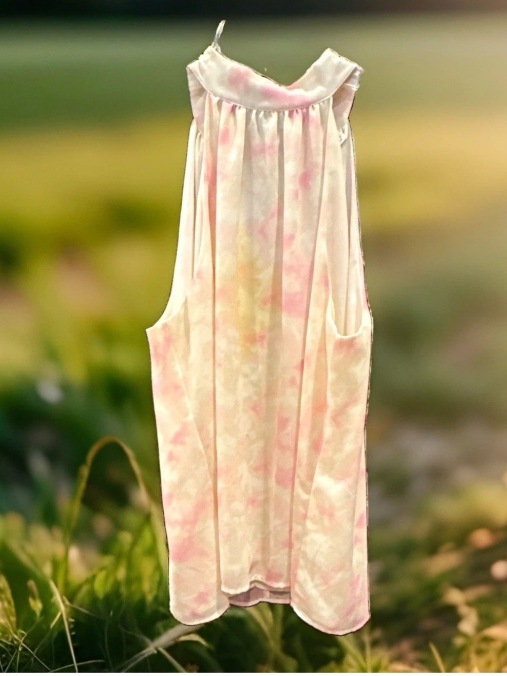 Women’s ' Tie-Dye Halter Style Sleeveless Blouse- Pink and Cream